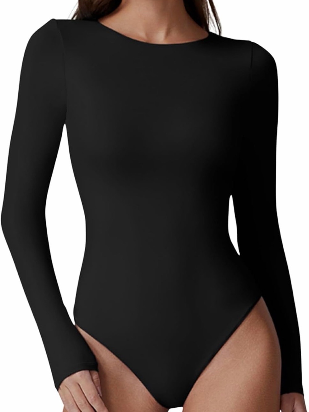 Black Long-Sleeve Scoop Neck Bodysuit